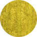 Round Machine Washable Abstract Yellow Contemporary Rug, wshcon2603yw