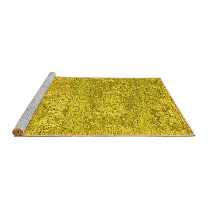 Sideview of Machine Washable Abstract Yellow Contemporary Rug, wshcon2603yw