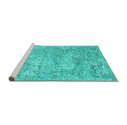 Sideview of Machine Washable Abstract Turquoise Contemporary Area Rugs, wshcon2603turq