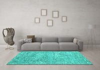 Machine Washable Abstract Turquoise Contemporary Rug, wshcon2603turq