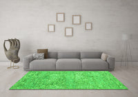 Machine Washable Abstract Green Contemporary Rug, wshcon2603grn