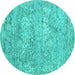 Round Machine Washable Abstract Turquoise Contemporary Area Rugs, wshcon2603turq