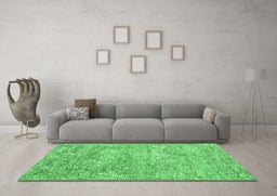Machine Washable Abstract Emerald Green Contemporary Area Rugs in a Living Room,, wshcon2603emgrn