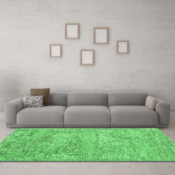 Machine Washable Abstract Emerald Green Contemporary Area Rugs in a Living Room,, wshcon2603emgrn