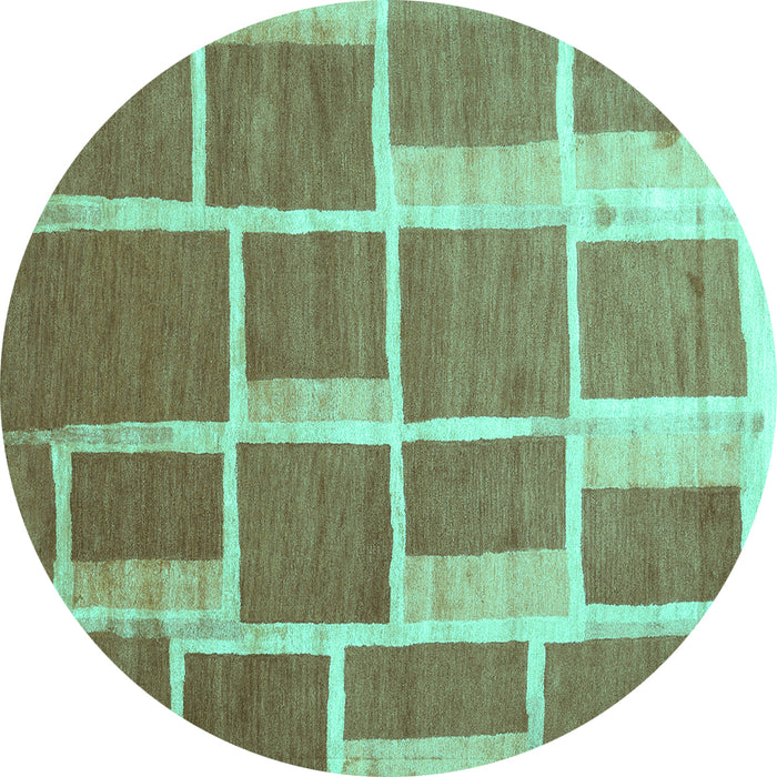 Round Machine Washable Abstract Turquoise Contemporary Area Rugs, wshcon2604turq