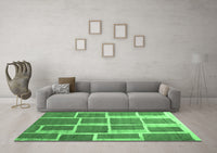 Machine Washable Abstract Emerald Green Contemporary Rug, wshcon2604emgrn