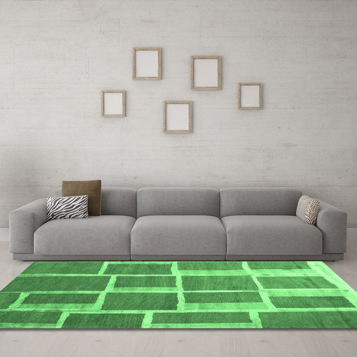 Machine Washable Abstract Emerald Green Contemporary Area Rugs in a Living Room,, wshcon2604emgrn