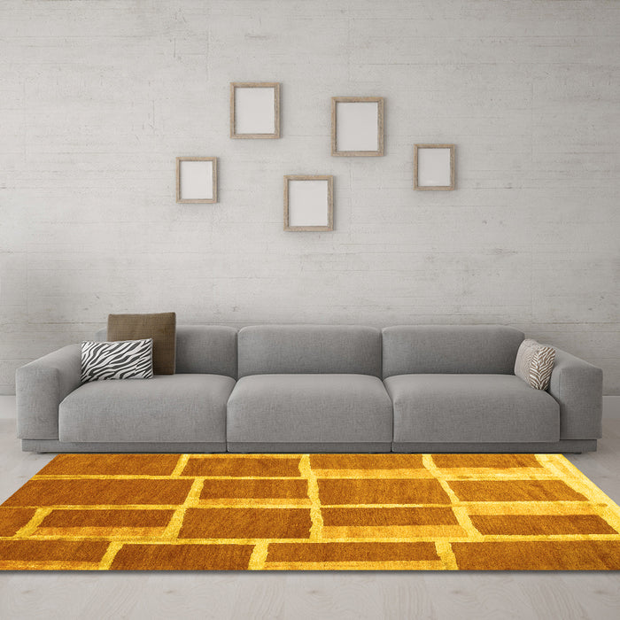 Machine Washable Abstract Yellow Contemporary Rug in a Living Room, wshcon2604yw