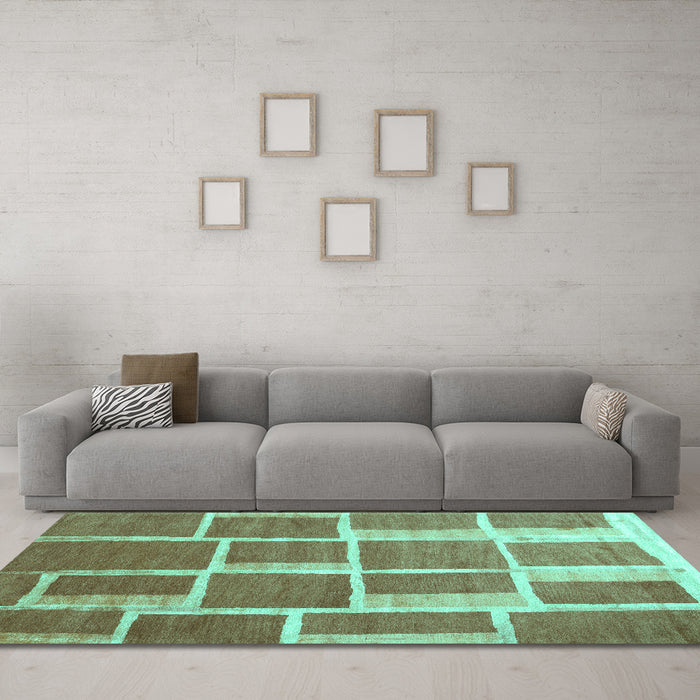 Machine Washable Abstract Turquoise Contemporary Area Rugs in a Living Room,, wshcon2604turq