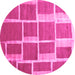 Round Machine Washable Abstract Pink Contemporary Rug, wshcon2604pnk