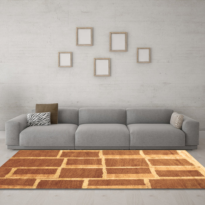 Machine Washable Abstract Brown Contemporary Rug in a Living Room,, wshcon2604brn