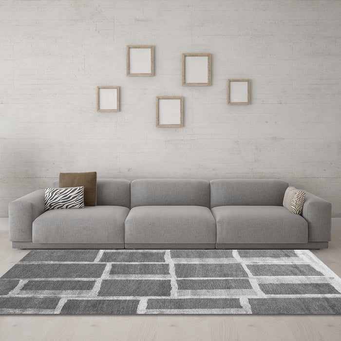 Machine Washable Abstract Gray Contemporary Rug in a Living Room,, wshcon2604gry