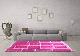Machine Washable Abstract Pink Contemporary Rug in a Living Room, wshcon2604pnk