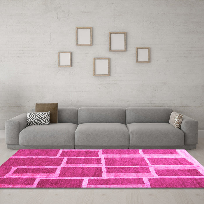 Machine Washable Abstract Pink Contemporary Rug in a Living Room, wshcon2604pnk