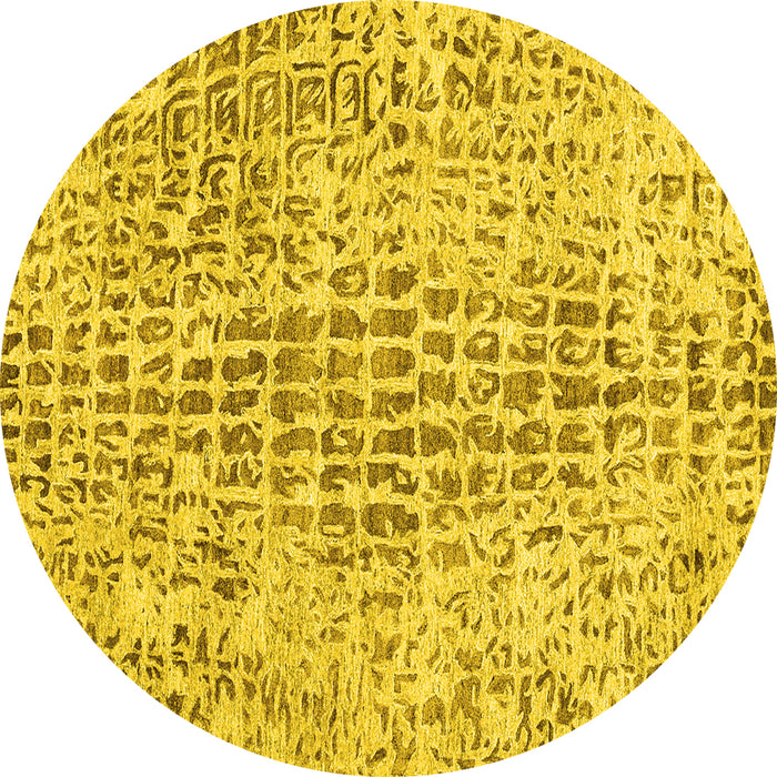 Round Machine Washable Abstract Yellow Contemporary Rug, wshcon2605yw