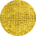 Round Machine Washable Abstract Yellow Contemporary Rug, wshcon2605yw