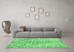 Machine Washable Abstract Emerald Green Contemporary Area Rugs in a Living Room,, wshcon2605emgrn