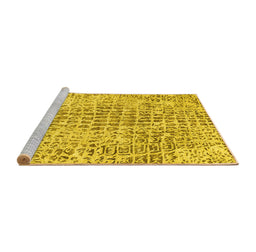 Sideview of Machine Washable Abstract Yellow Contemporary Rug, wshcon2605yw