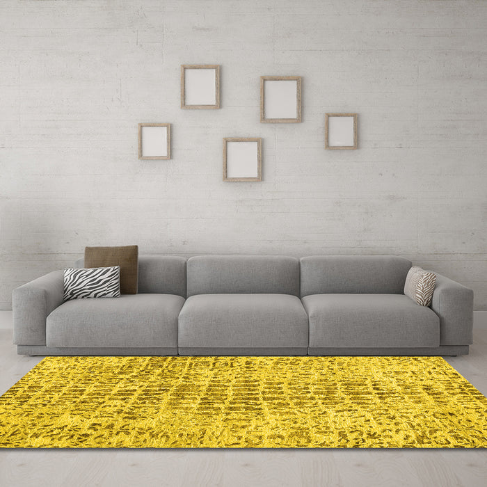 Machine Washable Abstract Yellow Contemporary Rug in a Living Room, wshcon2605yw