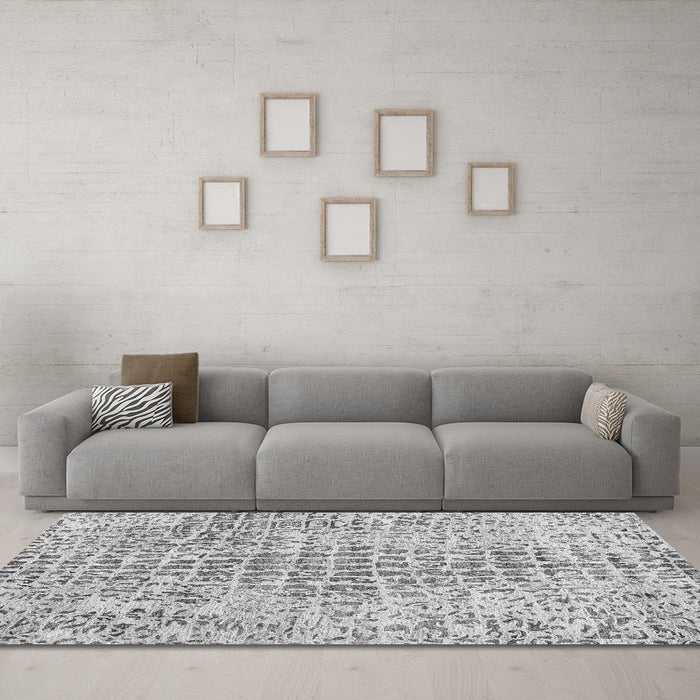 Machine Washable Abstract Gray Contemporary Rug in a Living Room,, wshcon2605gry