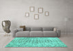 Machine Washable Abstract Turquoise Contemporary Area Rugs in a Living Room,, wshcon2605turq