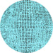 Round Abstract Light Blue Contemporary Rug, con2605lblu