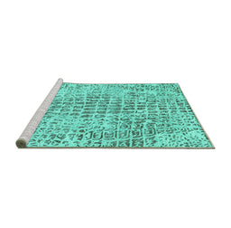 Sideview of Machine Washable Abstract Turquoise Contemporary Area Rugs, wshcon2605turq