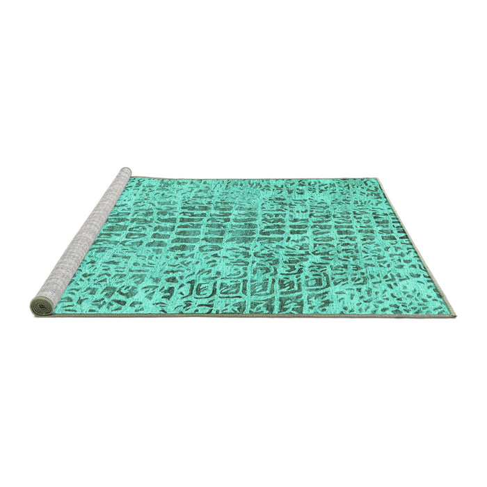 Sideview of Machine Washable Abstract Turquoise Contemporary Area Rugs, wshcon2605turq