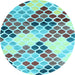 Round Abstract Light Blue Contemporary Rug, con2606lblu