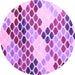 Round Machine Washable Abstract Purple Contemporary Area Rugs, wshcon2606pur