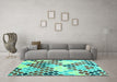 Machine Washable Abstract Turquoise Contemporary Area Rugs in a Living Room,, wshcon2606turq