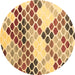 Round Machine Washable Abstract Brown Contemporary Rug, wshcon2606brn