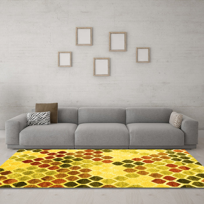 Machine Washable Abstract Yellow Contemporary Rug in a Living Room, wshcon2606yw