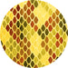 Round Machine Washable Abstract Yellow Contemporary Rug, wshcon2606yw