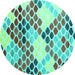 Round Machine Washable Abstract Turquoise Contemporary Area Rugs, wshcon2606turq