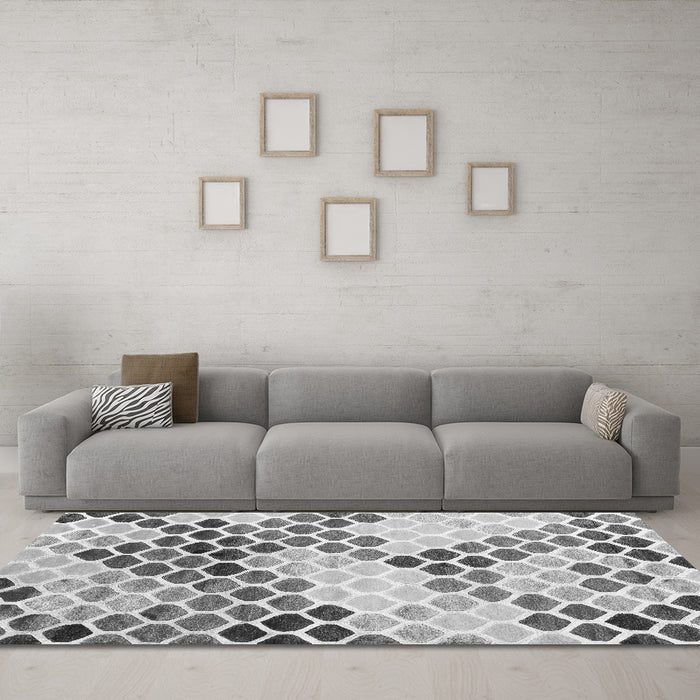 Machine Washable Abstract Gray Contemporary Rug in a Living Room,, wshcon2606gry