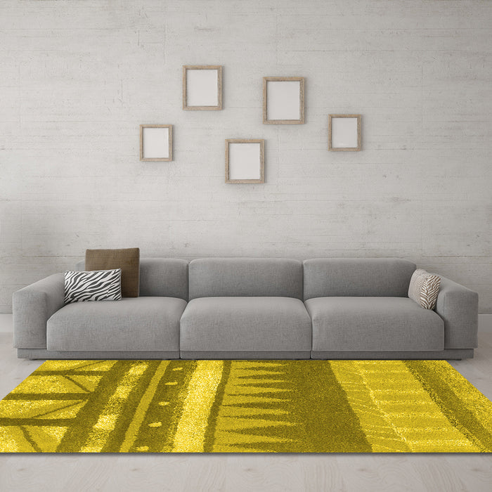 Machine Washable Abstract Yellow Contemporary Rug in a Living Room, wshcon2607yw
