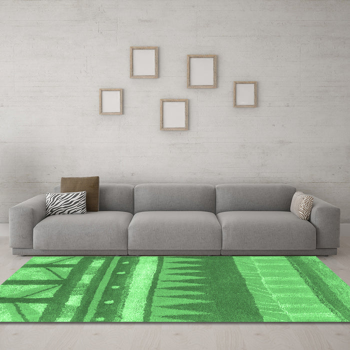 Machine Washable Abstract Emerald Green Contemporary Area Rugs in a Living Room,, wshcon2607emgrn