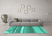 Machine Washable Abstract Turquoise Contemporary Area Rugs in a Living Room,, wshcon2607turq