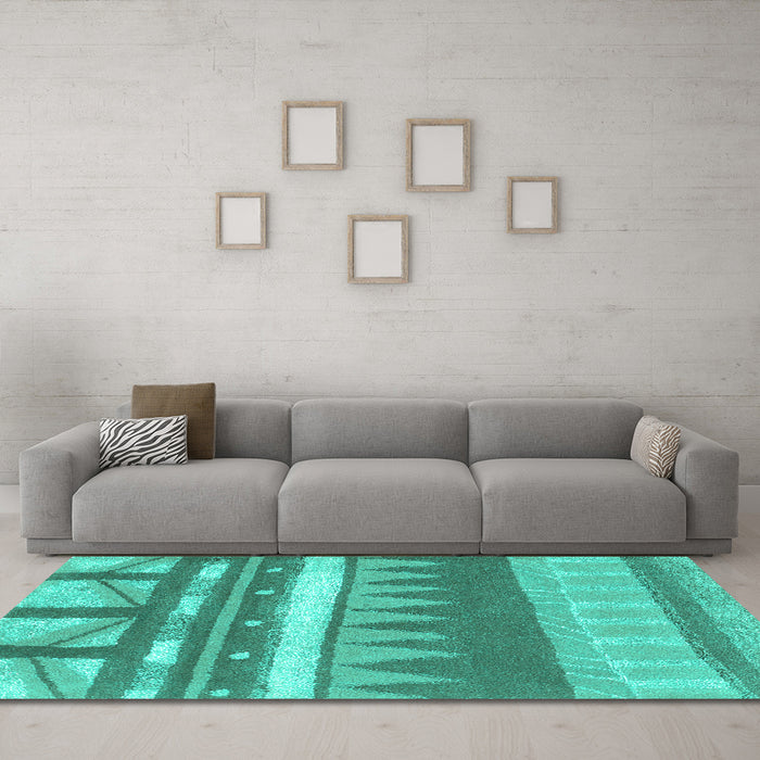 Machine Washable Abstract Turquoise Contemporary Area Rugs in a Living Room,, wshcon2607turq