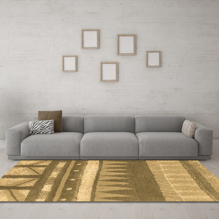 Machine Washable Abstract Brown Contemporary Rug in a Living Room,, wshcon2607brn