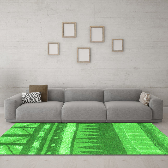 Machine Washable Abstract Green Contemporary Area Rugs in a Living Room,, wshcon2607grn