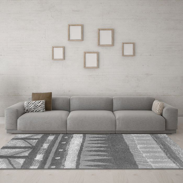 Machine Washable Abstract Gray Contemporary Rug in a Living Room,, wshcon2607gry