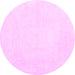 Round Machine Washable Solid Pink Modern Rug, wshcon2608pnk