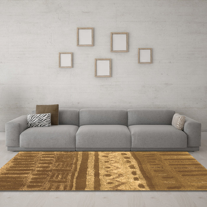 Machine Washable Southwestern Brown Country Rug in a Living Room,, wshcon2609brn