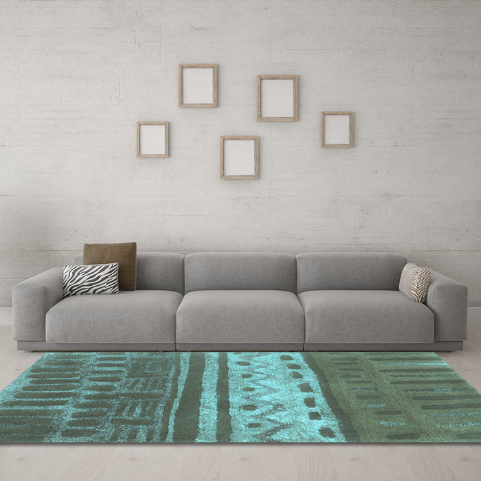 Machine Washable Southwestern Light Blue Country Rug in a Living Room, wshcon2609lblu