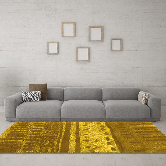 Machine Washable Southwestern Yellow Country Rug in a Living Room, wshcon2609yw