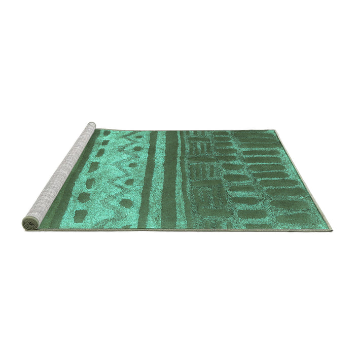 Sideview of Machine Washable Southwestern Turquoise Country Area Rugs, wshcon2609turq