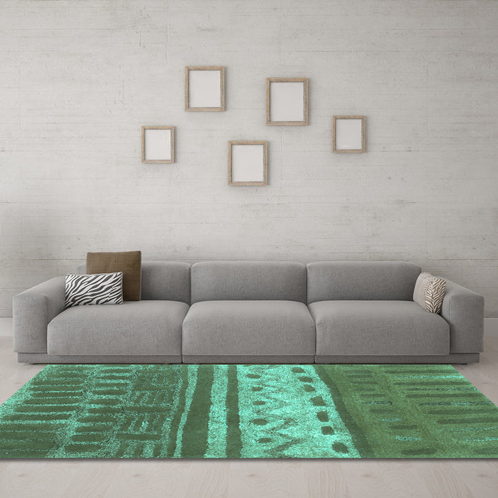 Machine Washable Southwestern Turquoise Country Area Rugs in a Living Room,, wshcon2609turq