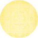 Round Machine Washable Solid Yellow Modern Rug, wshcon260yw